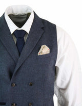 Cavani Martez - Chaleco cruzado clásico de tweed con estampado de espiga para hombre, estilo Gatsby Peaky Blinders - Azul