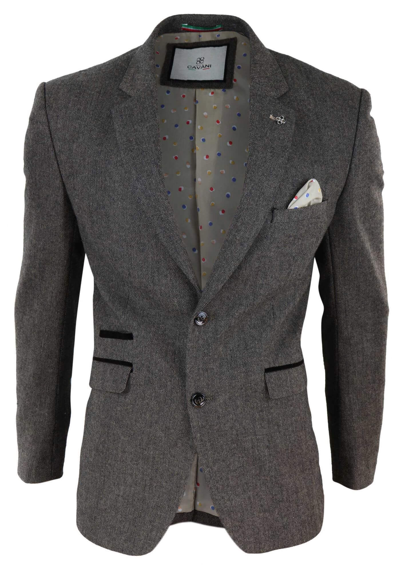 Blazer de tweed con diseño de espiga para hombre - Cavani Martez - Marrón claro