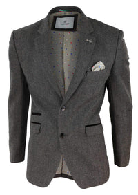 Blazer de tweed con diseño de espiga para hombre - Cavani Martez - Marrón claro