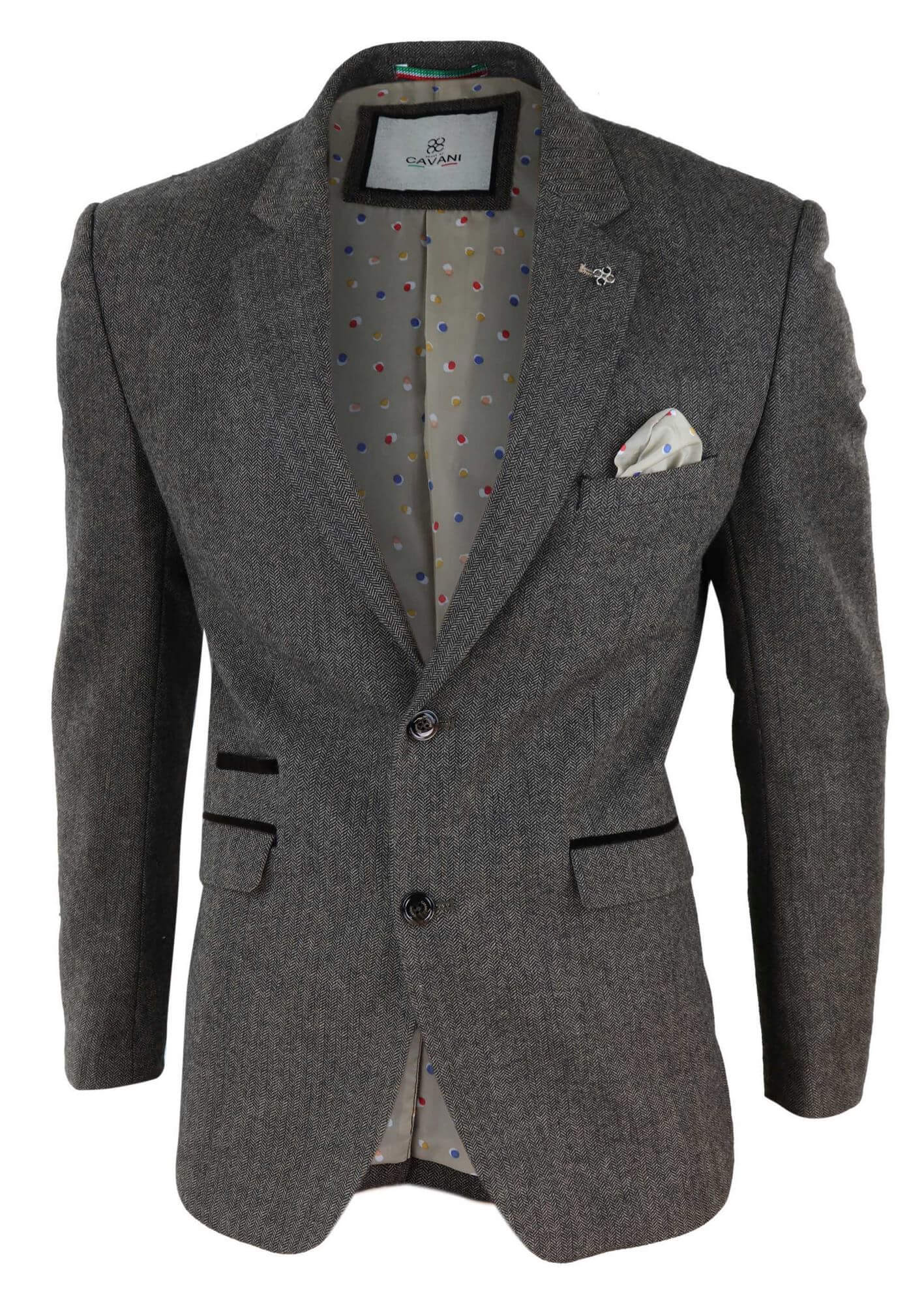 Blazer de tweed con diseño de espiga para hombre - Cavani Martez - Marrón claro