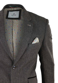 Blazer de tweed con diseño de espiga para hombre - Cavani Martez - Marrón claro