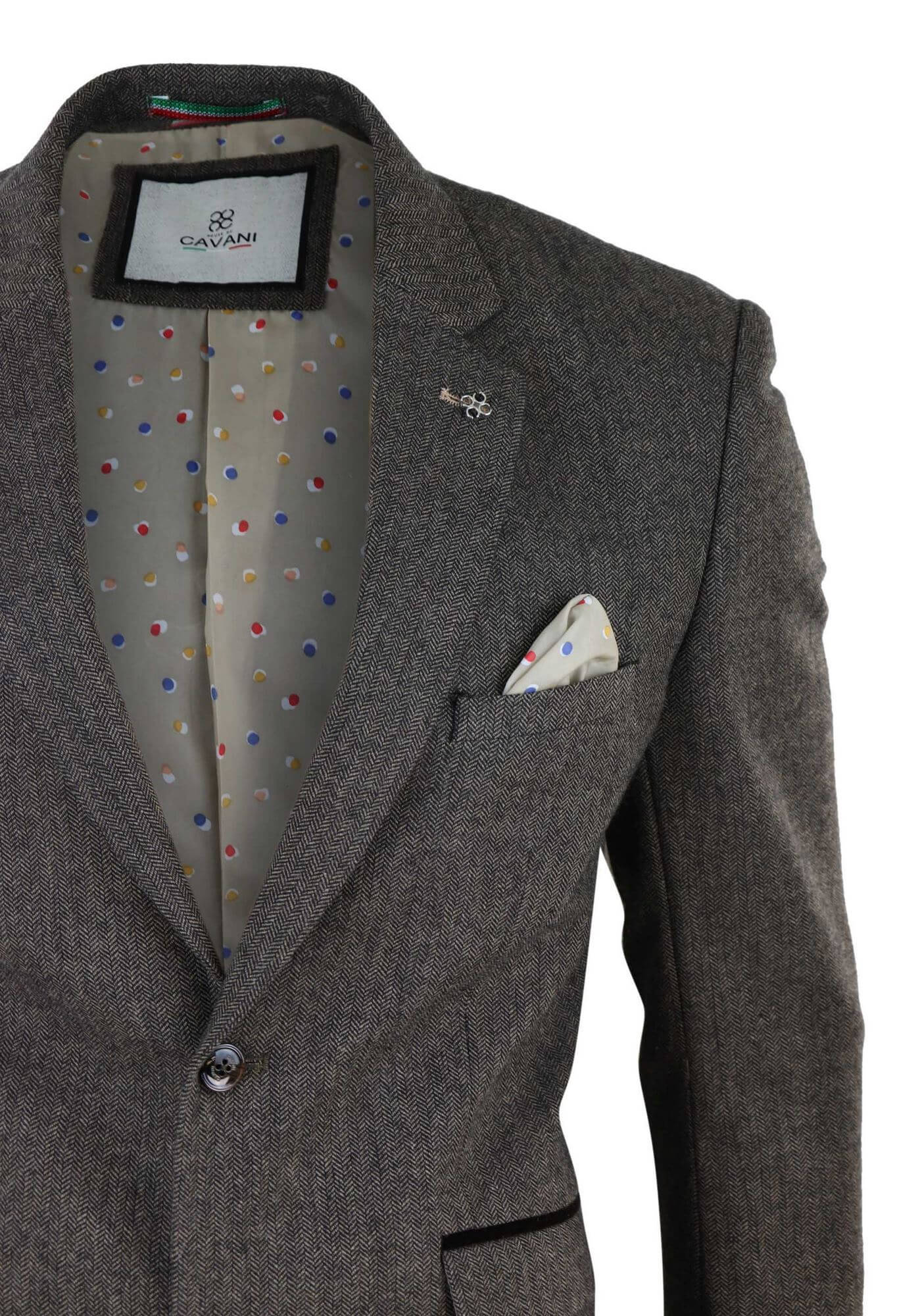 Blazer de tweed con diseño de espiga para hombre - Cavani Martez - Marrón claro