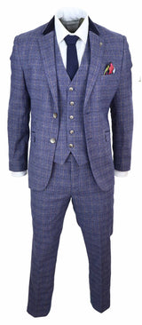 Traje de tres piezas para hombre a cuadros azules - Cavani Matteo