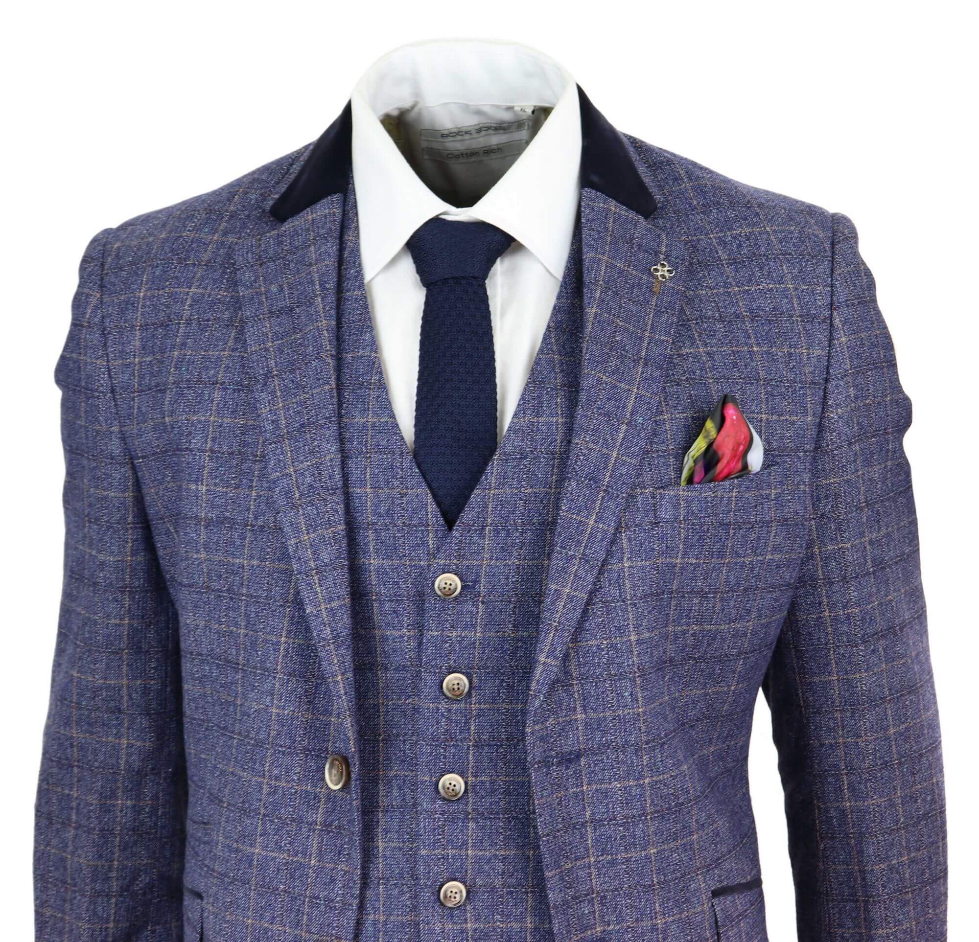 Traje de tres piezas para hombre a cuadros azules - Cavani Matteo
