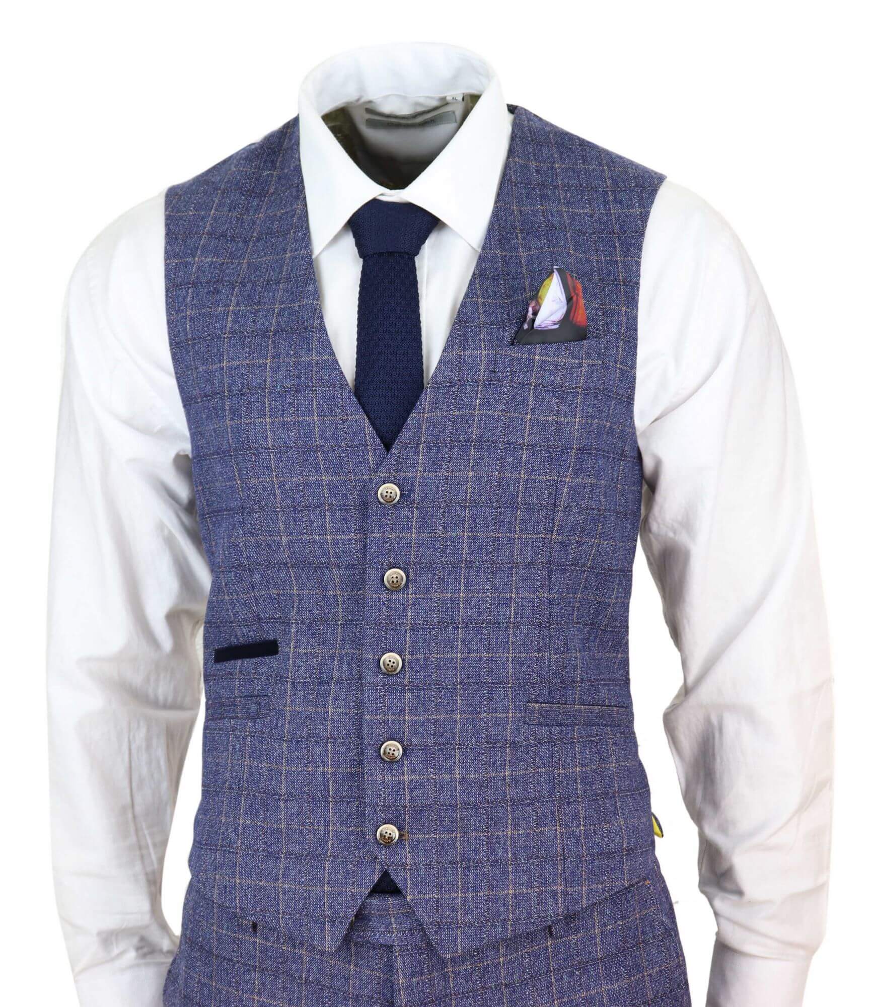 Traje de tres piezas para hombre a cuadros azules - Cavani Matteo