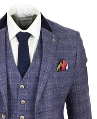 Traje de tres piezas para hombre a cuadros azules - Cavani Matteo