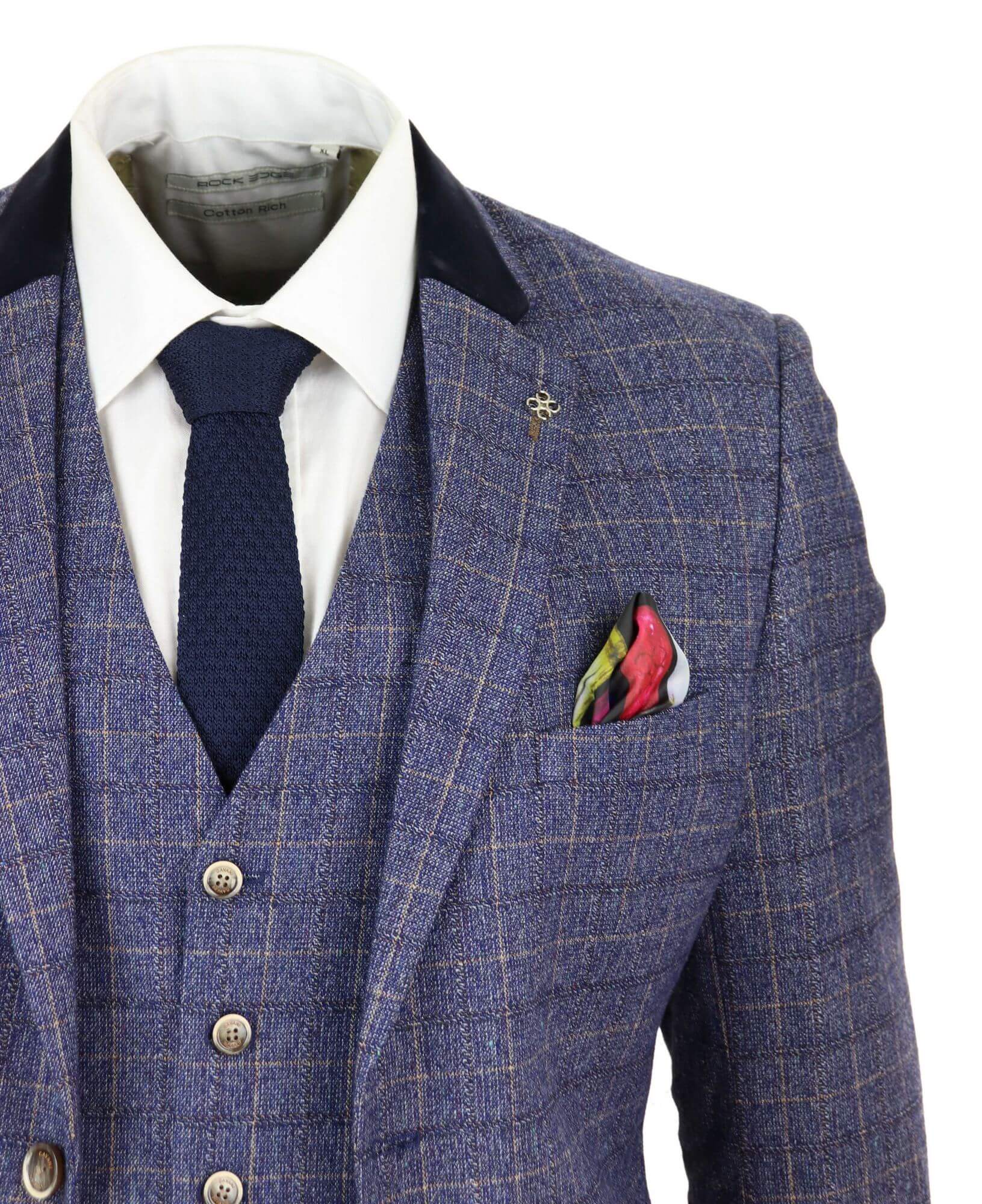 Traje de tres piezas para hombre a cuadros azules - Cavani Matteo