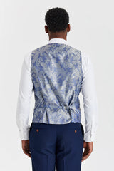 Traje texturizado azul marino Mayfair con chaleco de tweed azul marino en contraste Harris.