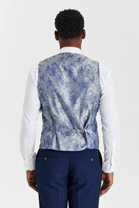 Traje texturizado azul marino Mayfair con chaleco de tweed azul marino en contraste Harris.