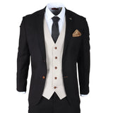 Mayfair - Traje de hombre de 3 piezas negro con chaleco color crema