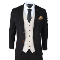 Mayfair - Traje de hombre de 3 piezas negro con chaleco color crema