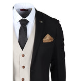 Mayfair - Traje de hombre de 3 piezas negro con chaleco color crema