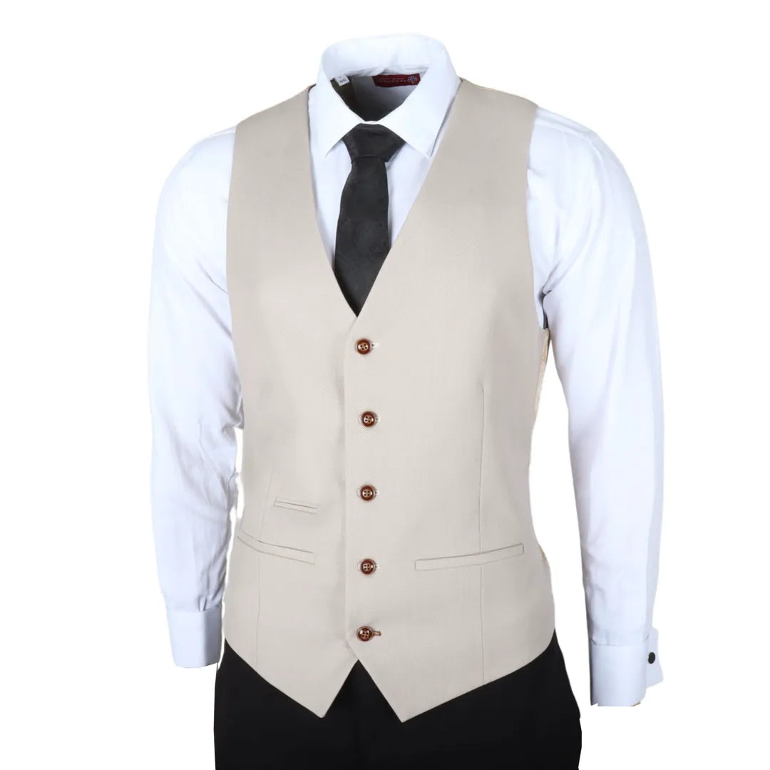 Mayfair - Traje de hombre de 3 piezas negro con chaleco color crema