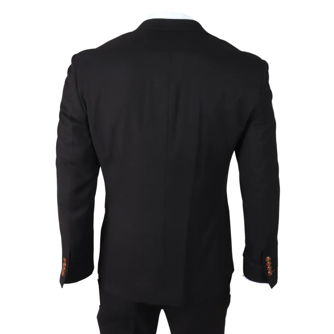 Mayfair - Traje de hombre de 3 piezas negro con chaleco color crema