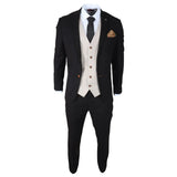 Mayfair - Traje de hombre de 3 piezas negro con chaleco color crema