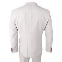 Mayfair - Traje de tres piezas color crema para hombre con chaleco azul marino
