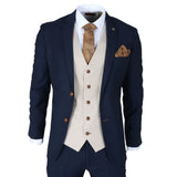 Mayfair - Traje de tres piezas azul marino para hombre con chaleco color crema