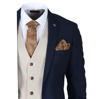 Mayfair - Traje de tres piezas azul marino para hombre con chaleco color crema