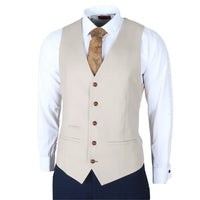 Mayfair - Traje de tres piezas azul marino para hombre con chaleco color crema