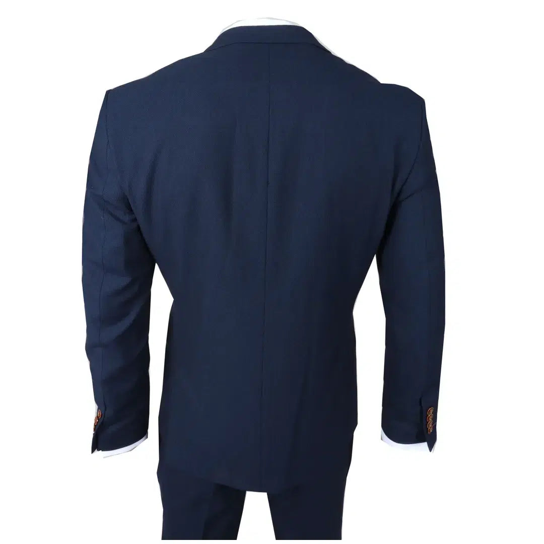 Mayfair - Traje de tres piezas azul marino para hombre con chaleco color crema