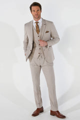 Mayfair - Traje de boda de tres piezas para hombre en color beige con estampado ojo de perdiz.