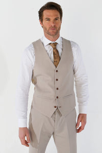 Mayfair - Traje de boda de tres piezas para hombre en color beige con estampado ojo de perdiz.