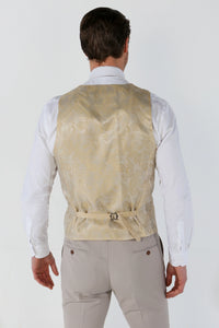 Mayfair - Traje de boda de tres piezas para hombre en color beige con estampado ojo de perdiz.