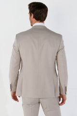 Mayfair - Traje de boda de tres piezas para hombre en color beige con estampado ojo de perdiz.