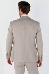 Mayfair - Traje de boda de tres piezas para hombre en color beige con estampado ojo de perdiz.
