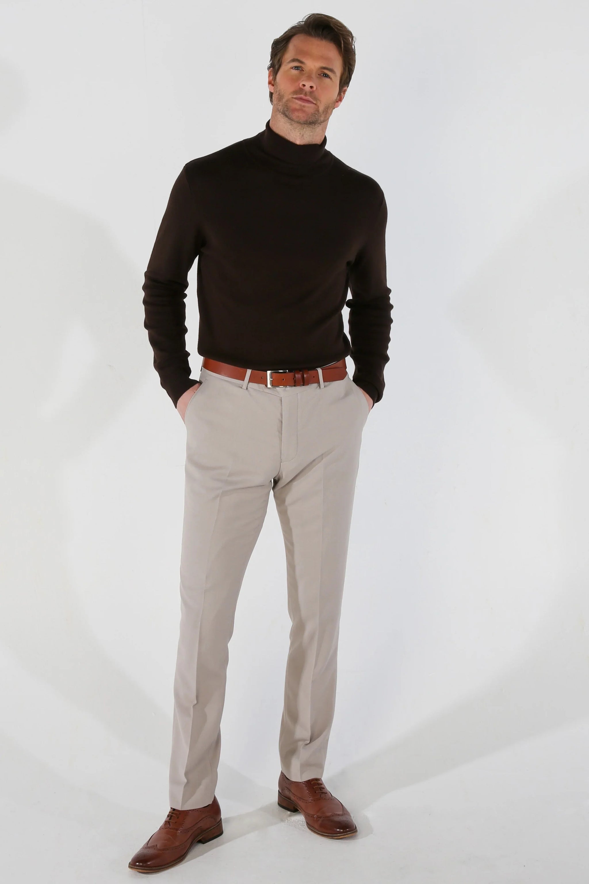 Mayfair - Pantalones formales de hombre color beige con estampado de ojo de perdiz