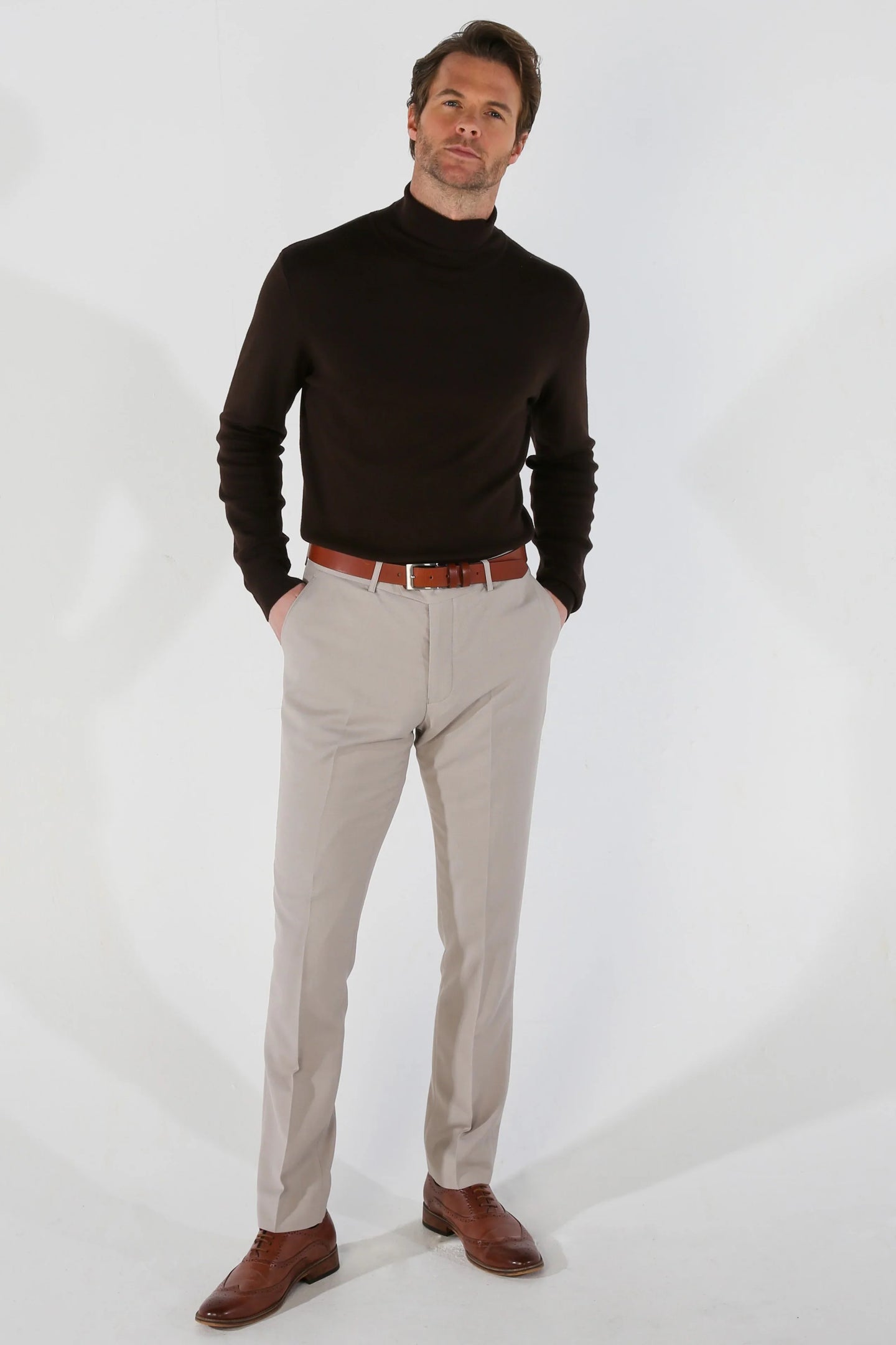 Mayfair - Pantalones formales de hombre color beige con estampado de ojo de perdiz