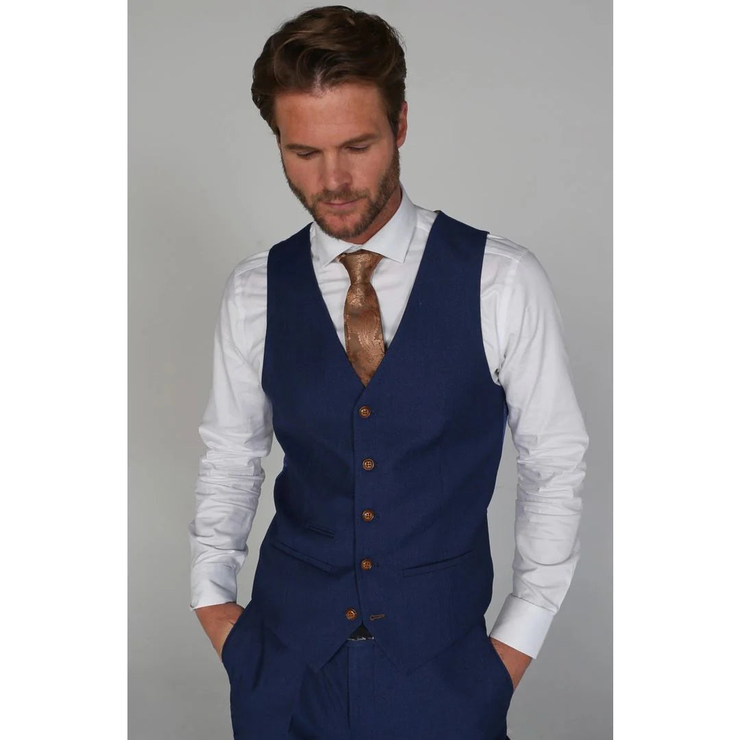 Mayfair - Chaleco azul liso para hombre