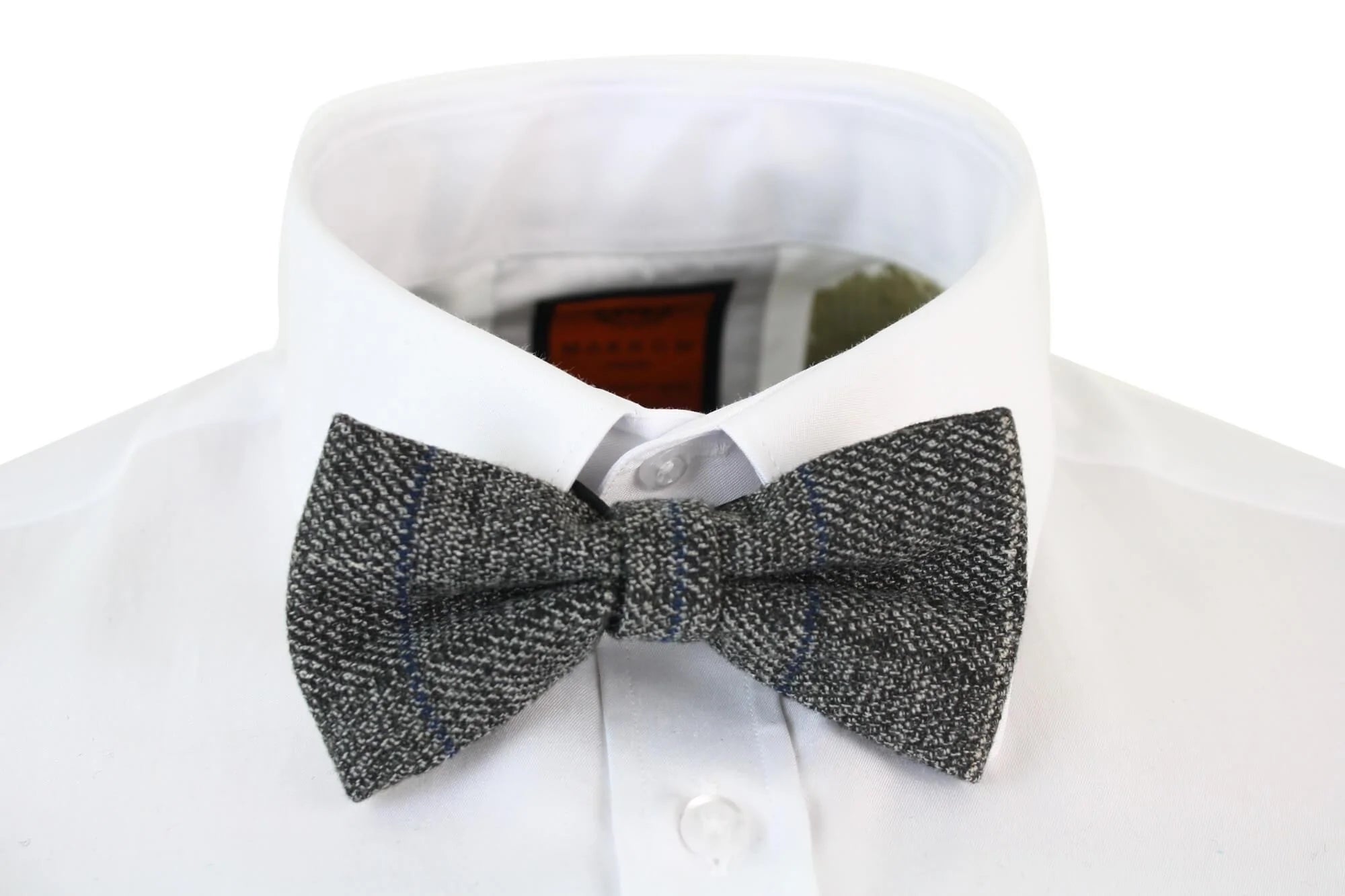 Pajaritas Marc Darcy para hombre, de tweed gris con textura de espiga, estilo vintage retro.