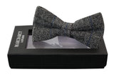 Pajaritas Marc Darcy para hombre, de tweed gris con textura de espiga, estilo vintage retro.
