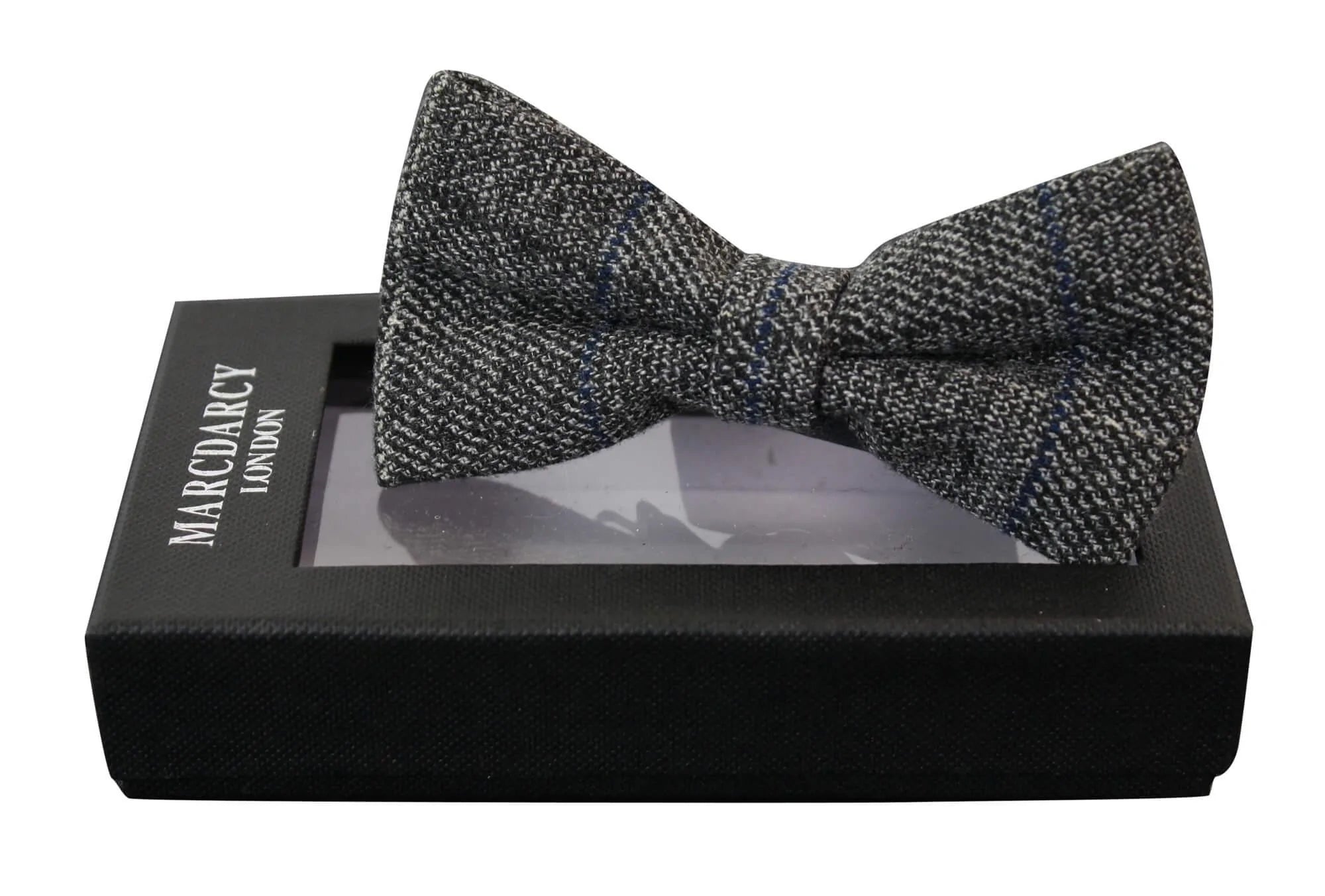 Pajaritas Marc Darcy para hombre, de tweed gris con textura de espiga, estilo vintage retro.