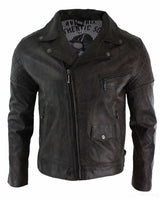 Chaqueta de cuero auténtico estilo motero vintage lavada en marrón, negro, burdeos y azul para hombre, con cremallera cruzada, estilo retro informal - Zulu Brown