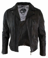 Chaqueta de cuero auténtico estilo motero vintage lavada en marrón, negro, burdeos y azul para hombre, con cremallera cruzada, estilo retro informal - Zulu Brown