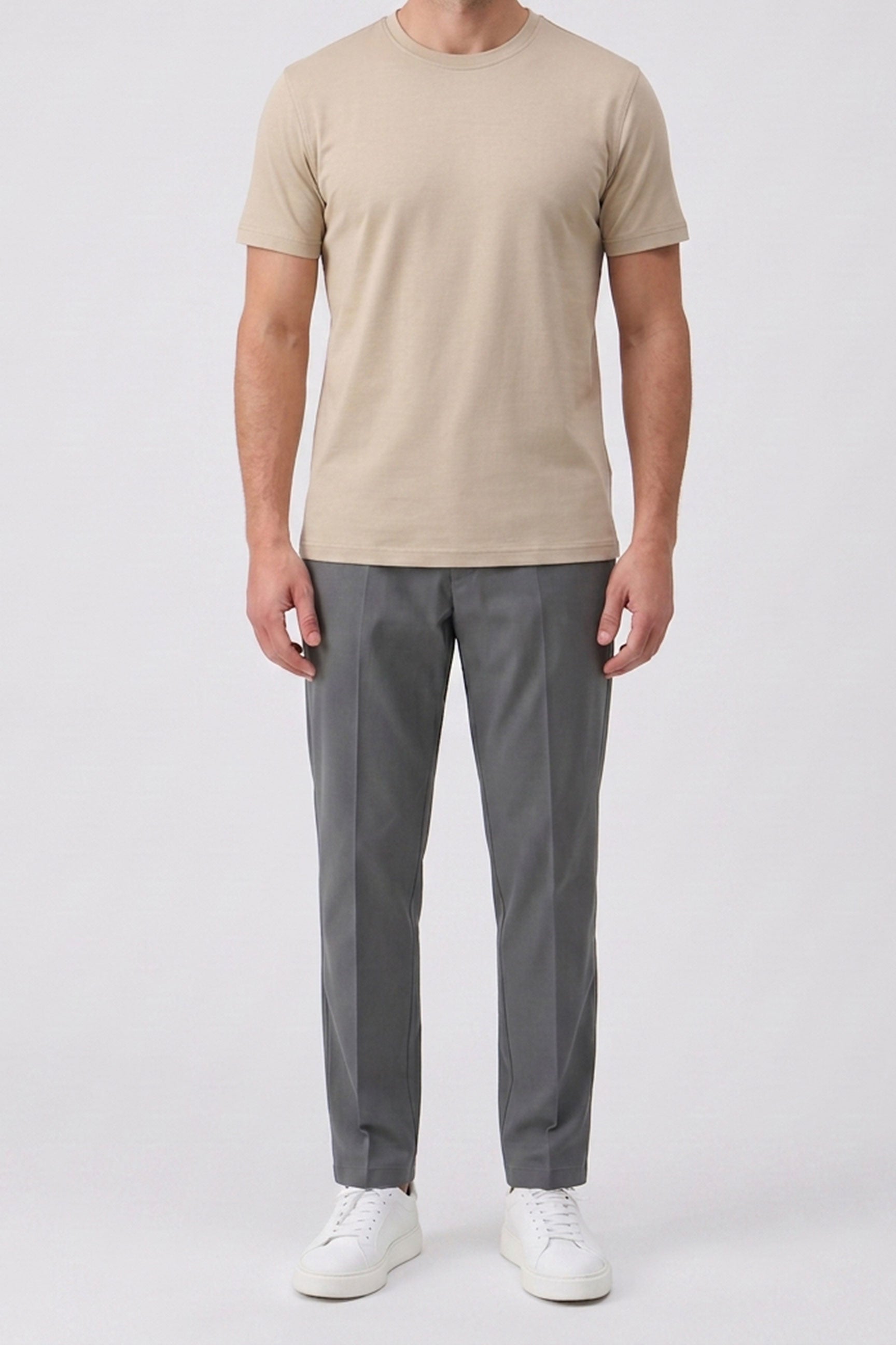 Camiseta clásica de mezcla de algodón beige para hombre