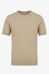 Camiseta de punto beige para hombre, corte regular, cuello redondo, manga corta.