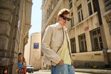 Chaqueta bomber ligera acolchada con cremallera para hombre, color beige.