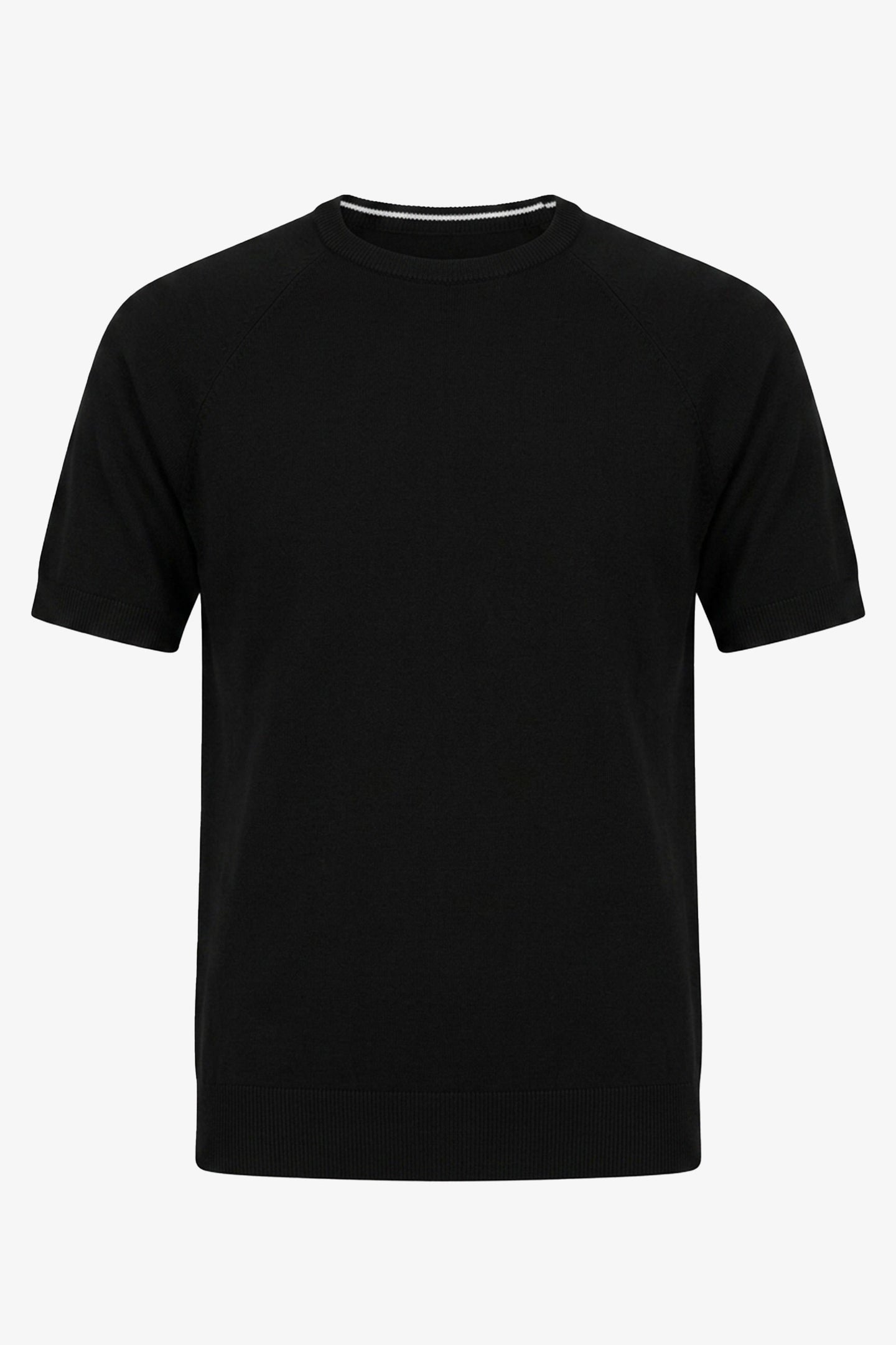 Camiseta clásica de punto negra para hombre, manga corta y cuello redondo.