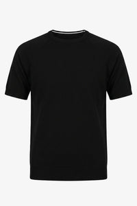 Camiseta clásica de punto negra para hombre, manga corta y cuello redondo.