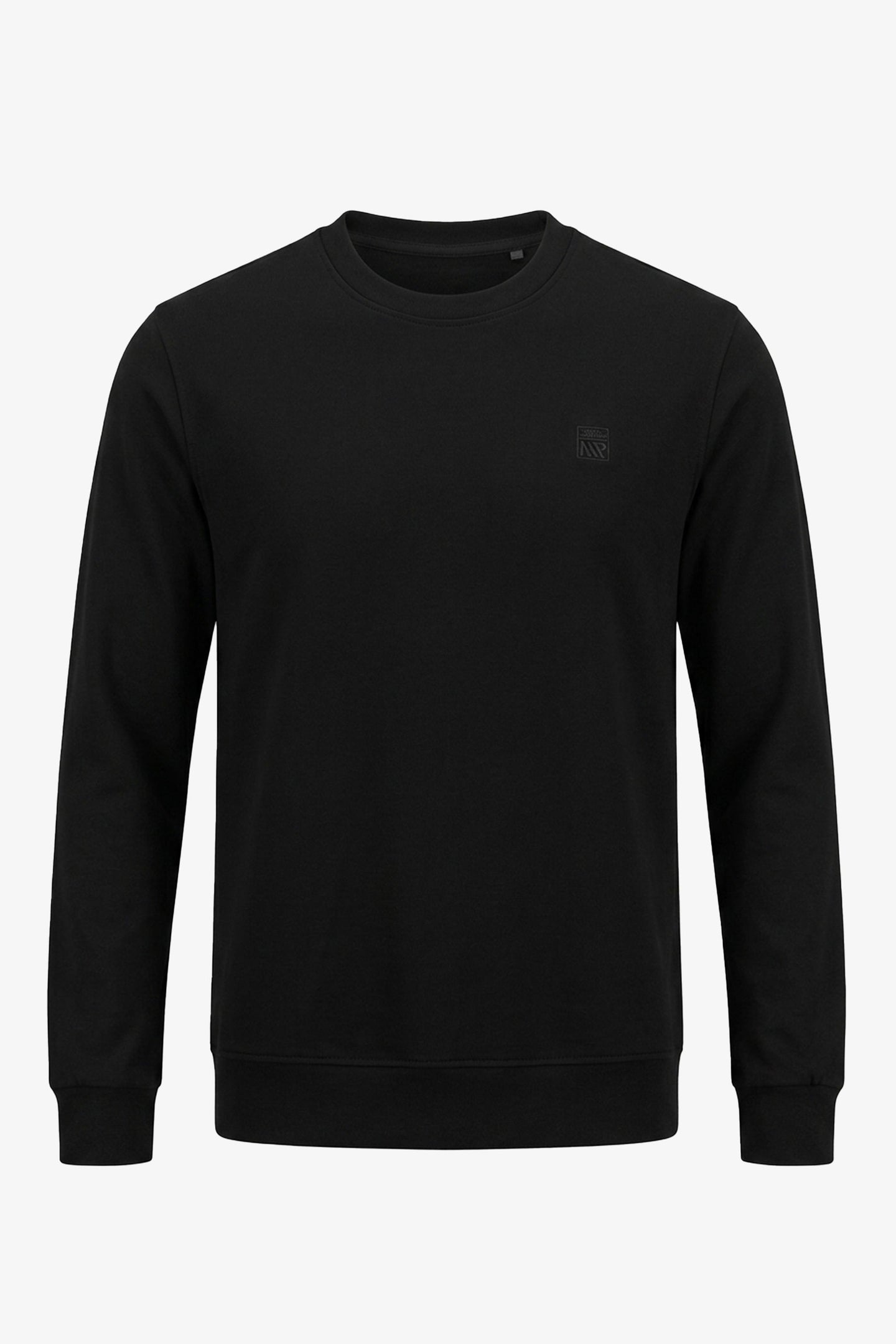 Sudadera de manga larga elástica con cuello redondo y mezcla de algodón negro para hombre