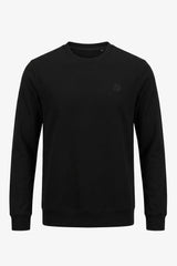 Sudadera de manga larga elástica con cuello redondo y mezcla de algodón negro para hombre