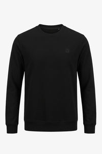 Sudadera de manga larga elástica con cuello redondo y mezcla de algodón negro para hombre