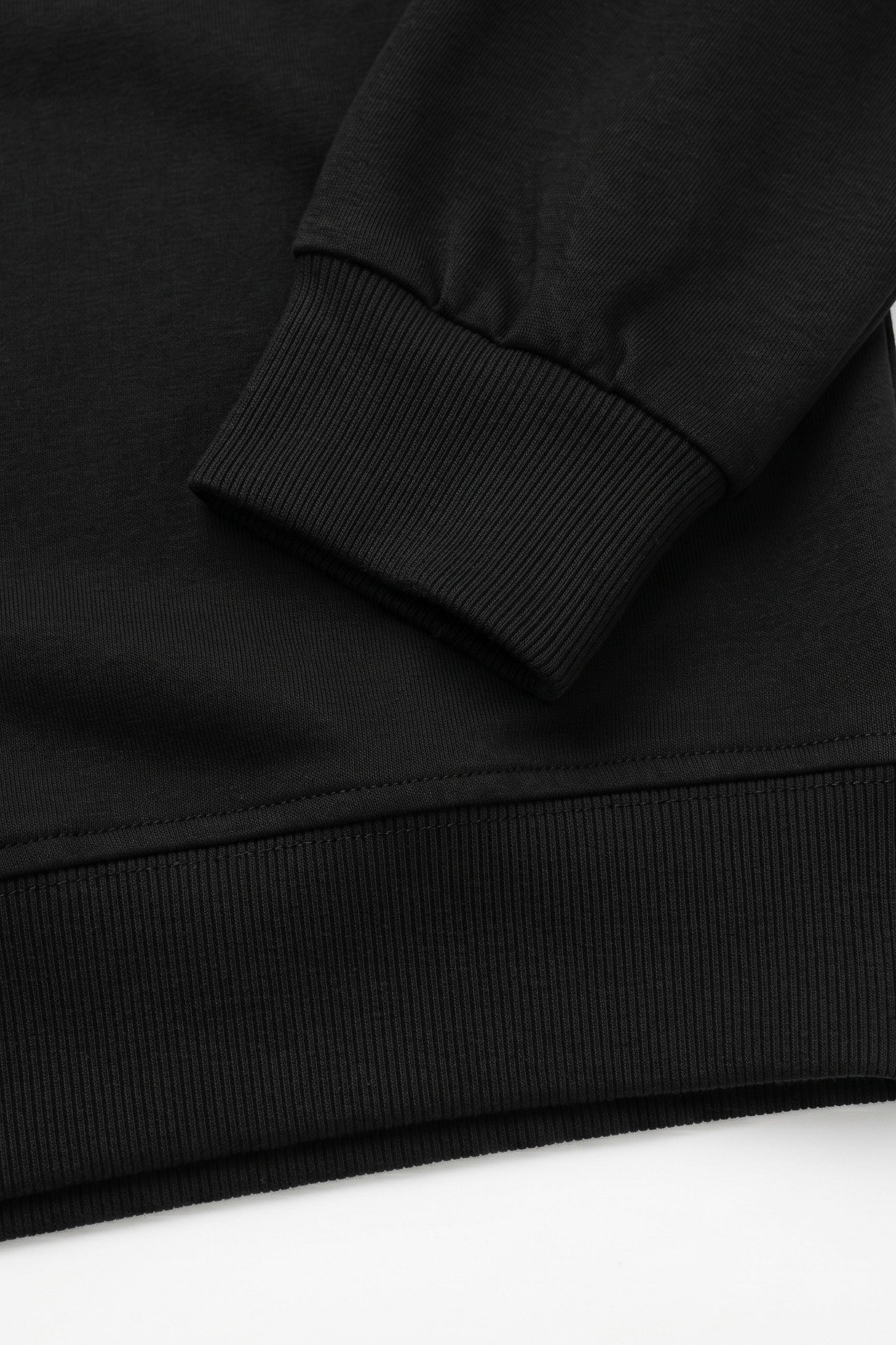 Sudadera de manga larga elástica con cuello redondo y mezcla de algodón negro para hombre