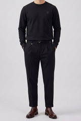 Sudadera de manga larga elástica con cuello redondo y mezcla de algodón negro para hombre