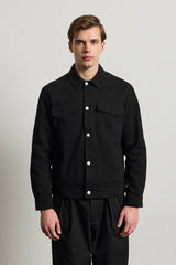 Chaqueta de sarga de algodón negra para hombre - Sobrecamionera