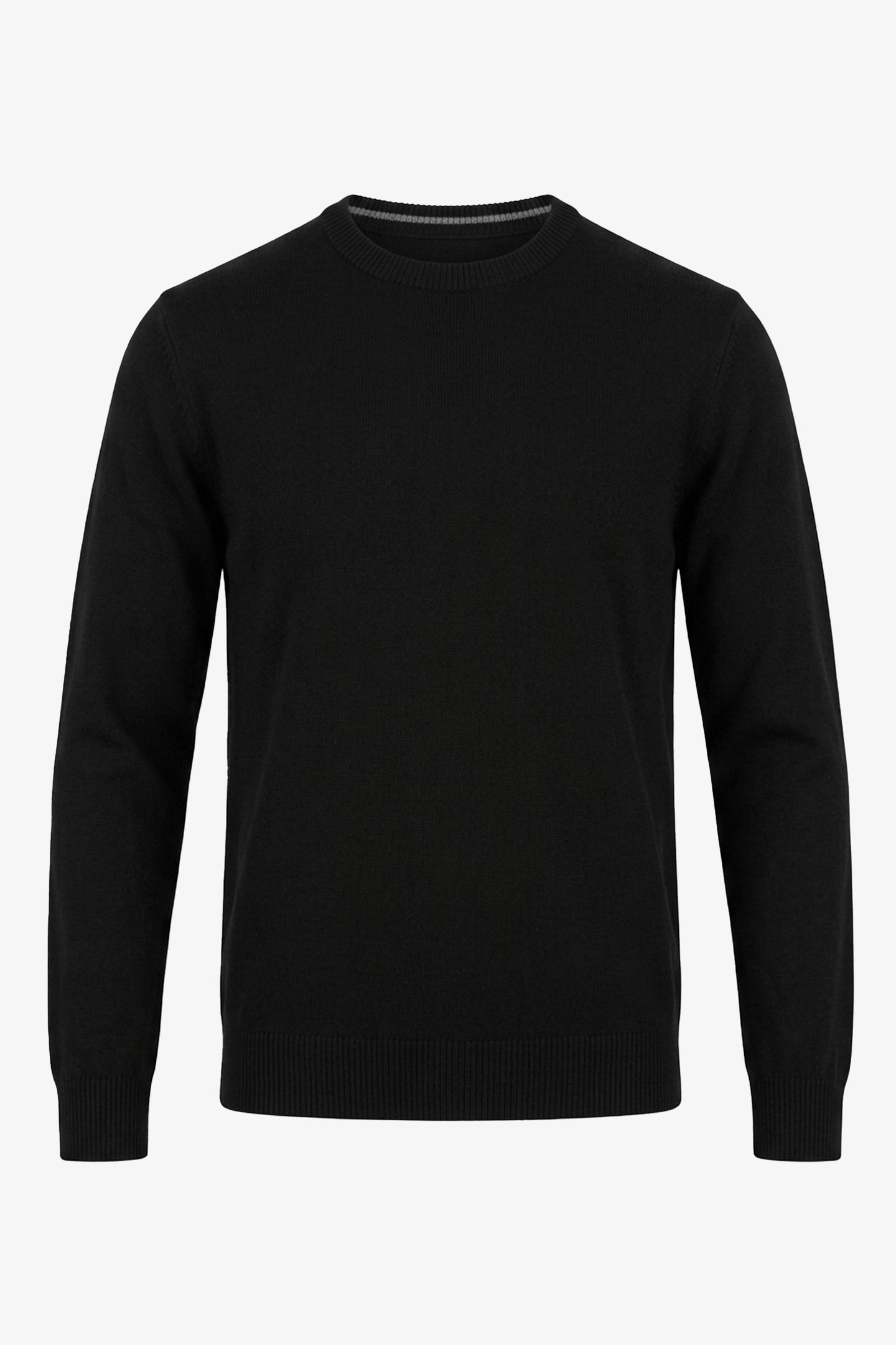 Jersey de punto negro de cuello redondo para hombre, jersey acrílico.