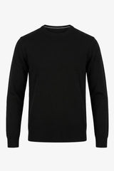 Jersey de punto negro de cuello redondo para hombre, jersey acrílico.